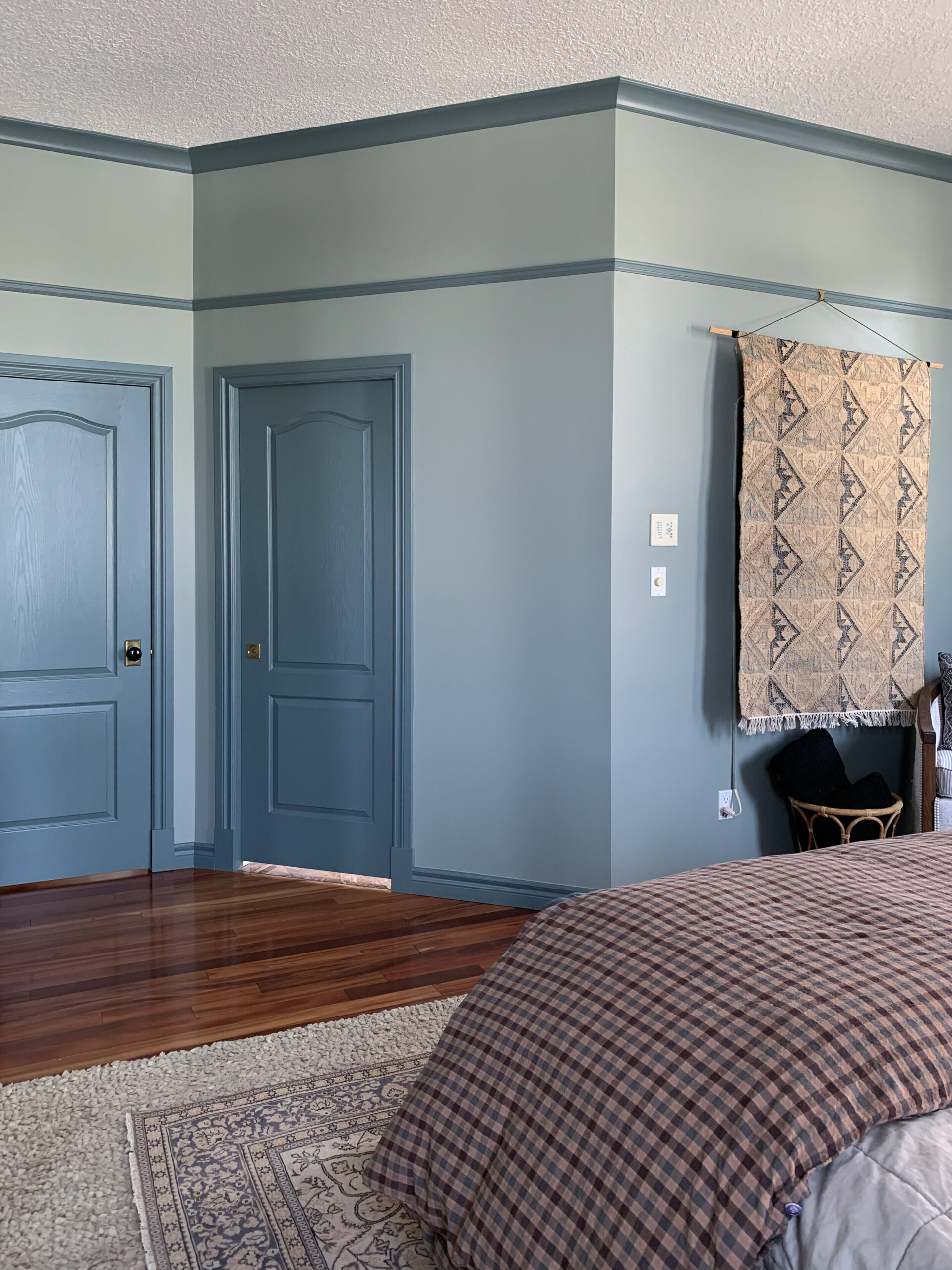 Wall between bedroom and bathroom closed up and with a door