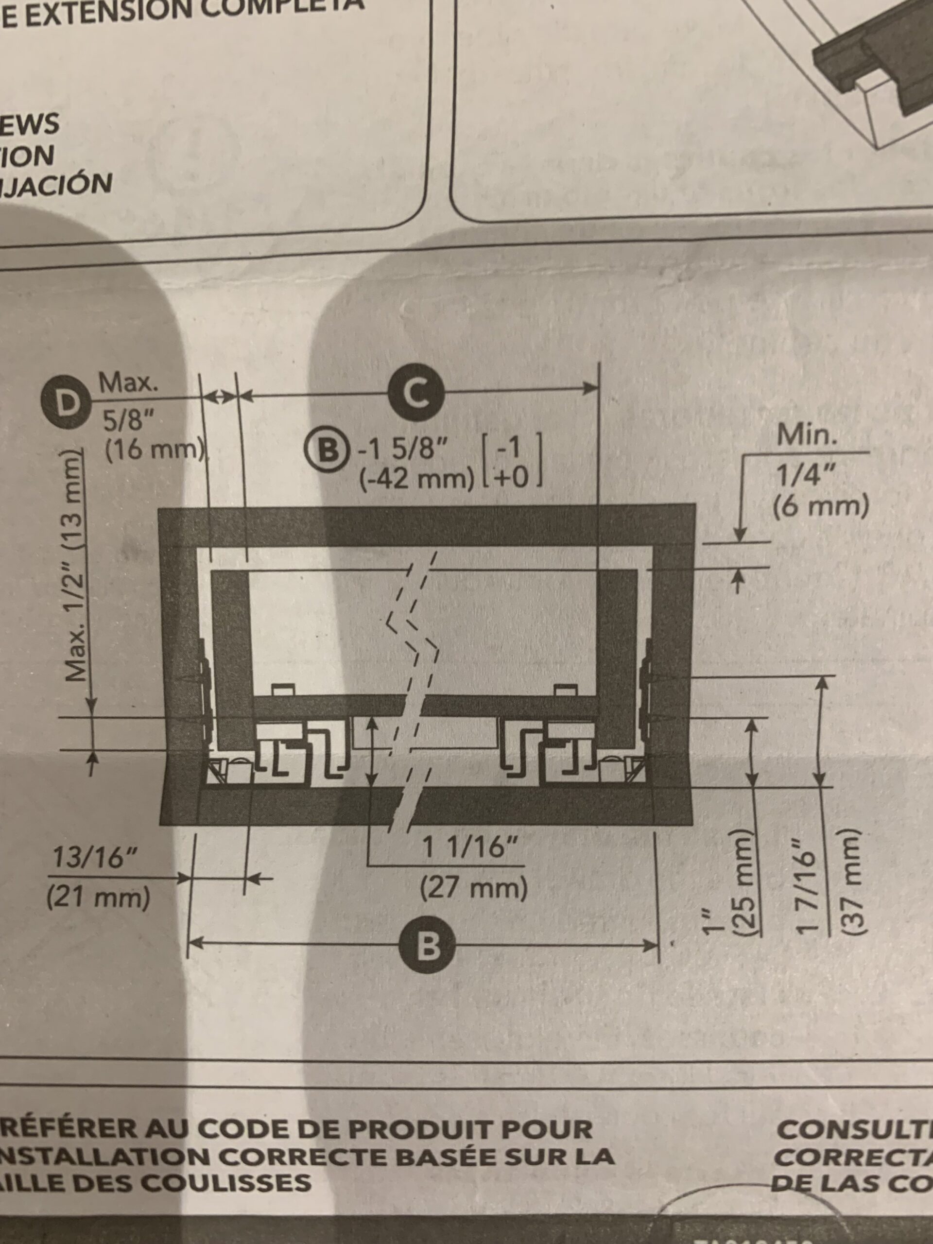 Directions from drawer slides with dimensions shown