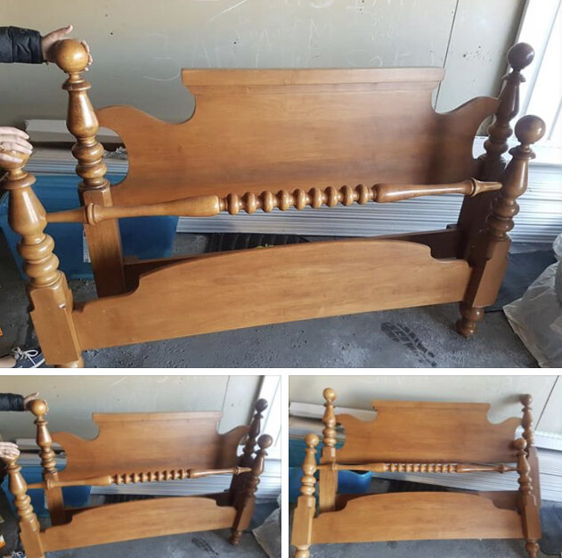 Facebook Marketplace listing for a vintage spindle style bed in wood