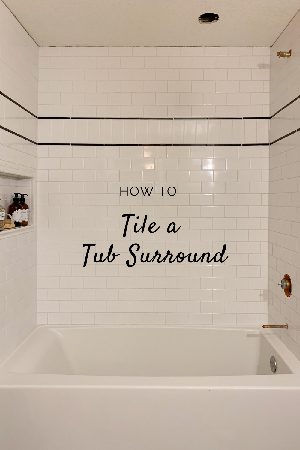 How to Tile a Tub surround graphic showing a subway tile bathtub surround