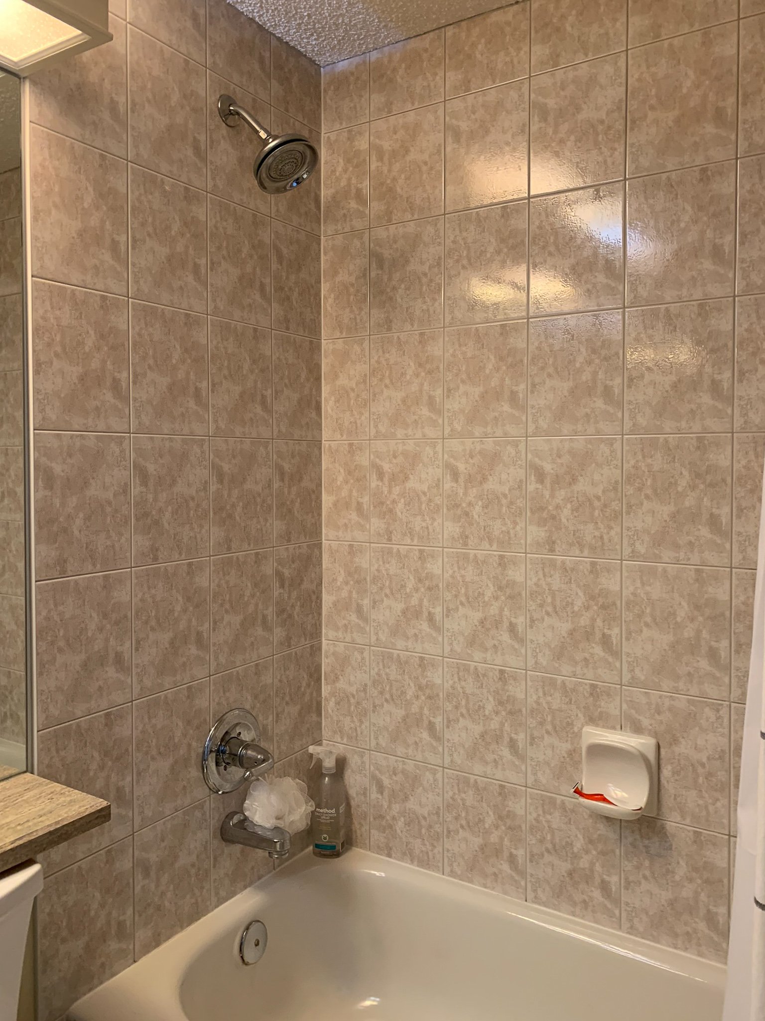 Pink shower tile