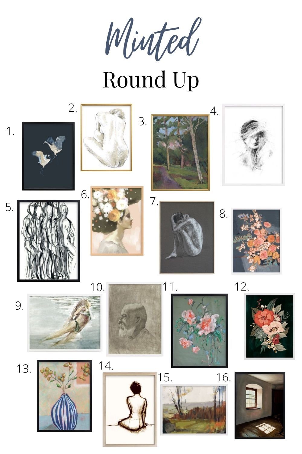 round up image of 16 art pieces from Minted