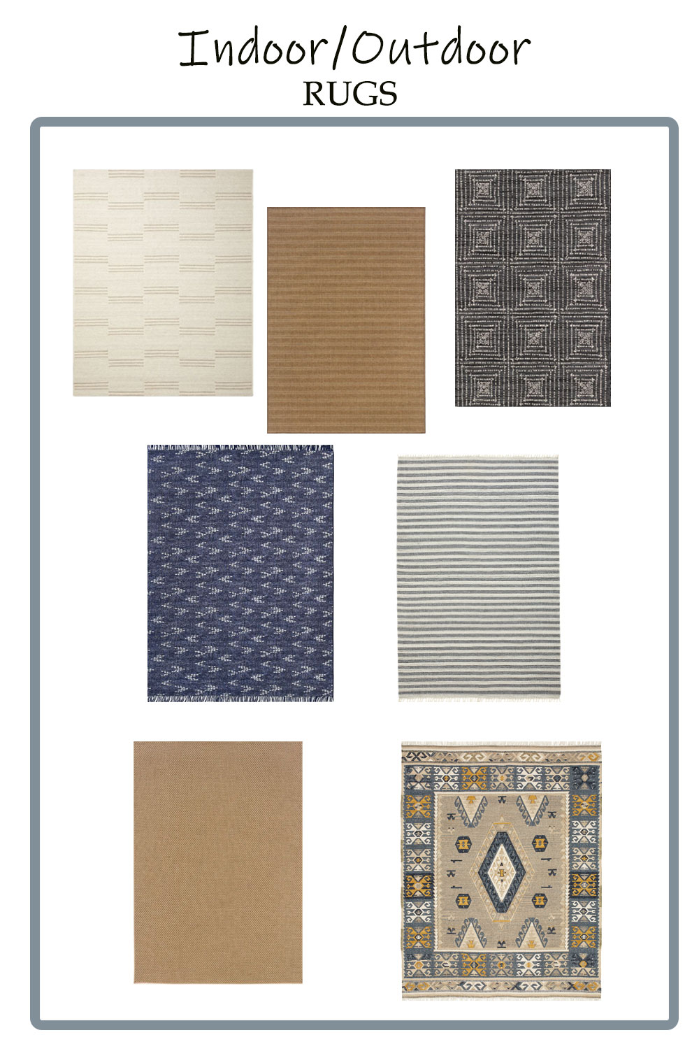 image showing several indoor outdoor rugs which are a good option to save on a rug