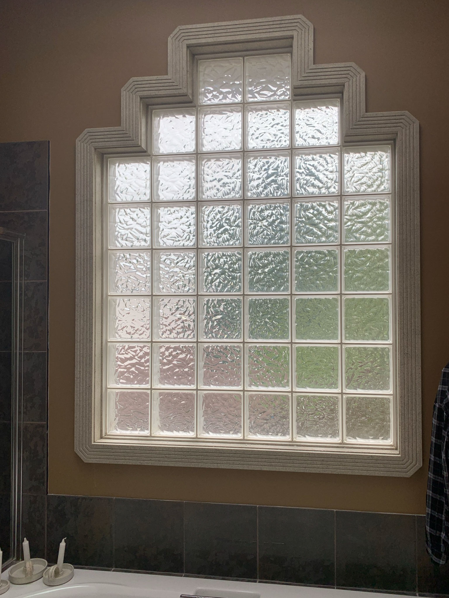 glass block window with pyramid shape