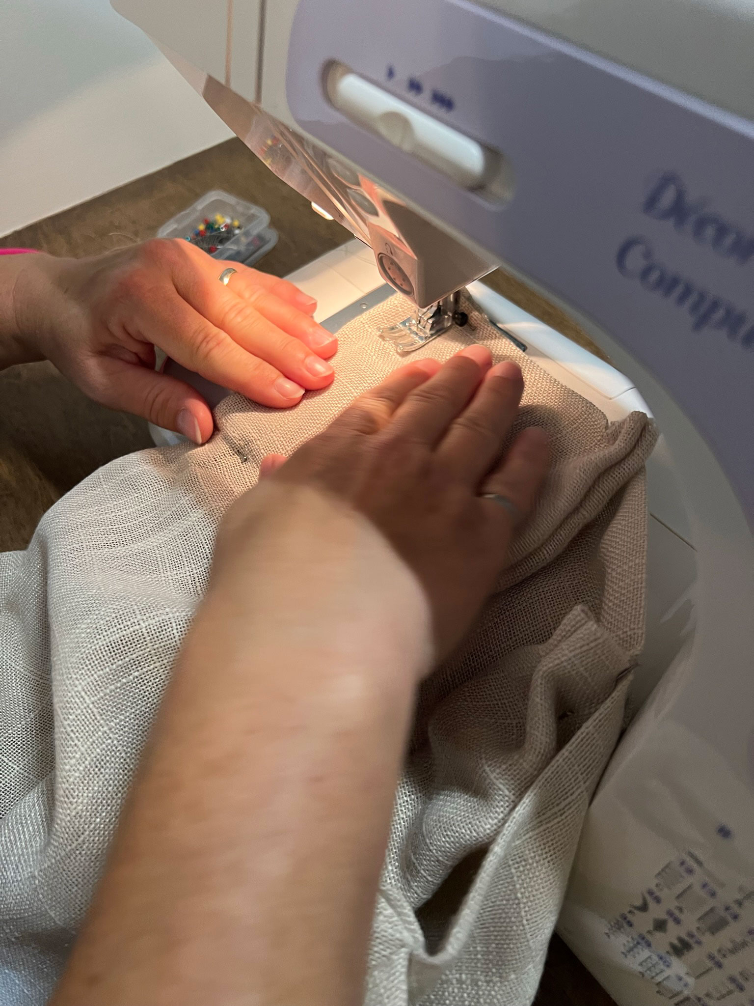 Sewing the pleats on the top of pinch pleat cafe curtains