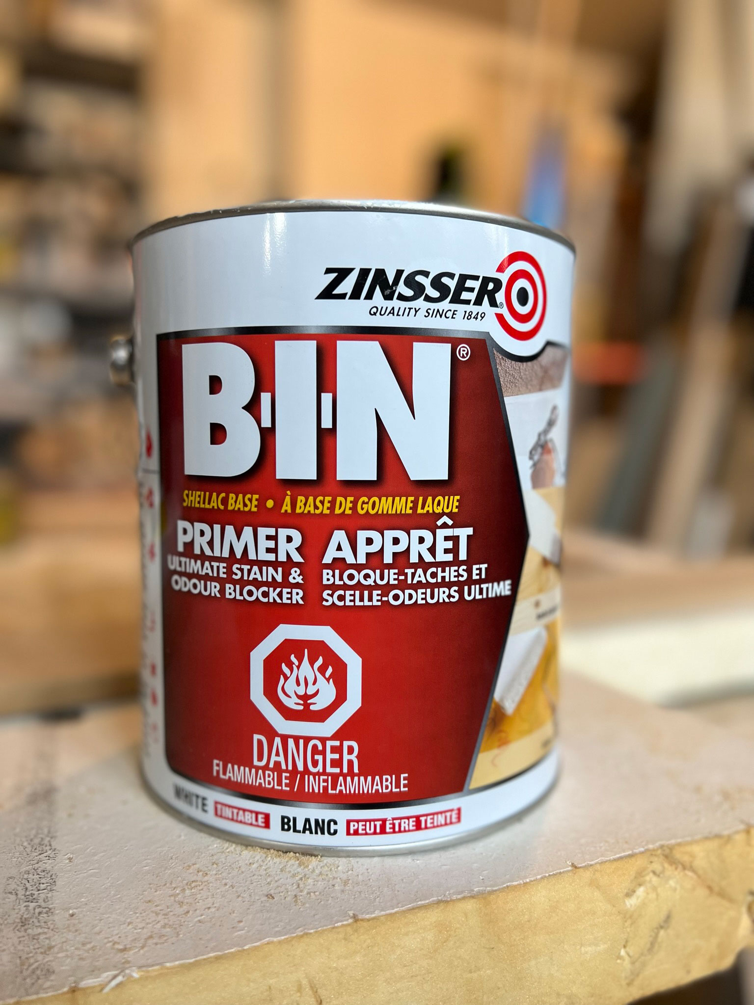 Tin of Zinsser cover stain oil based primer