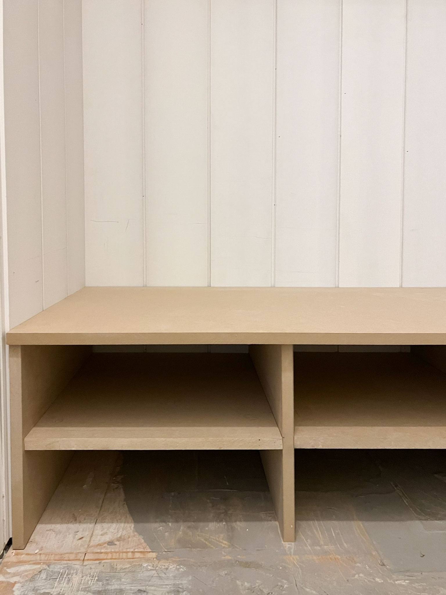 bench with shelves out of raw MDF