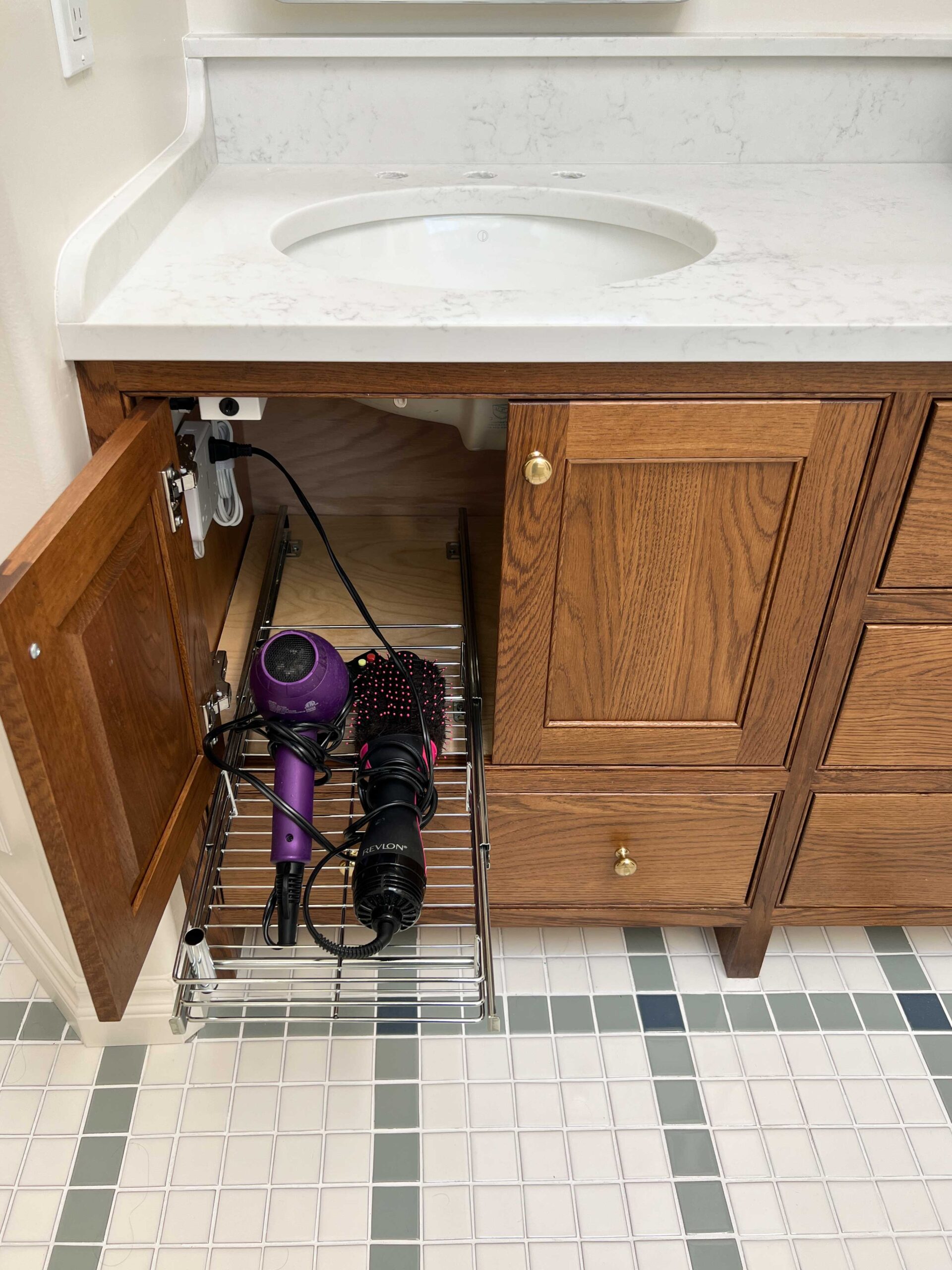 DIY Pull-Out Cabinet Organization for Hair Tools - Erin Zubot Design