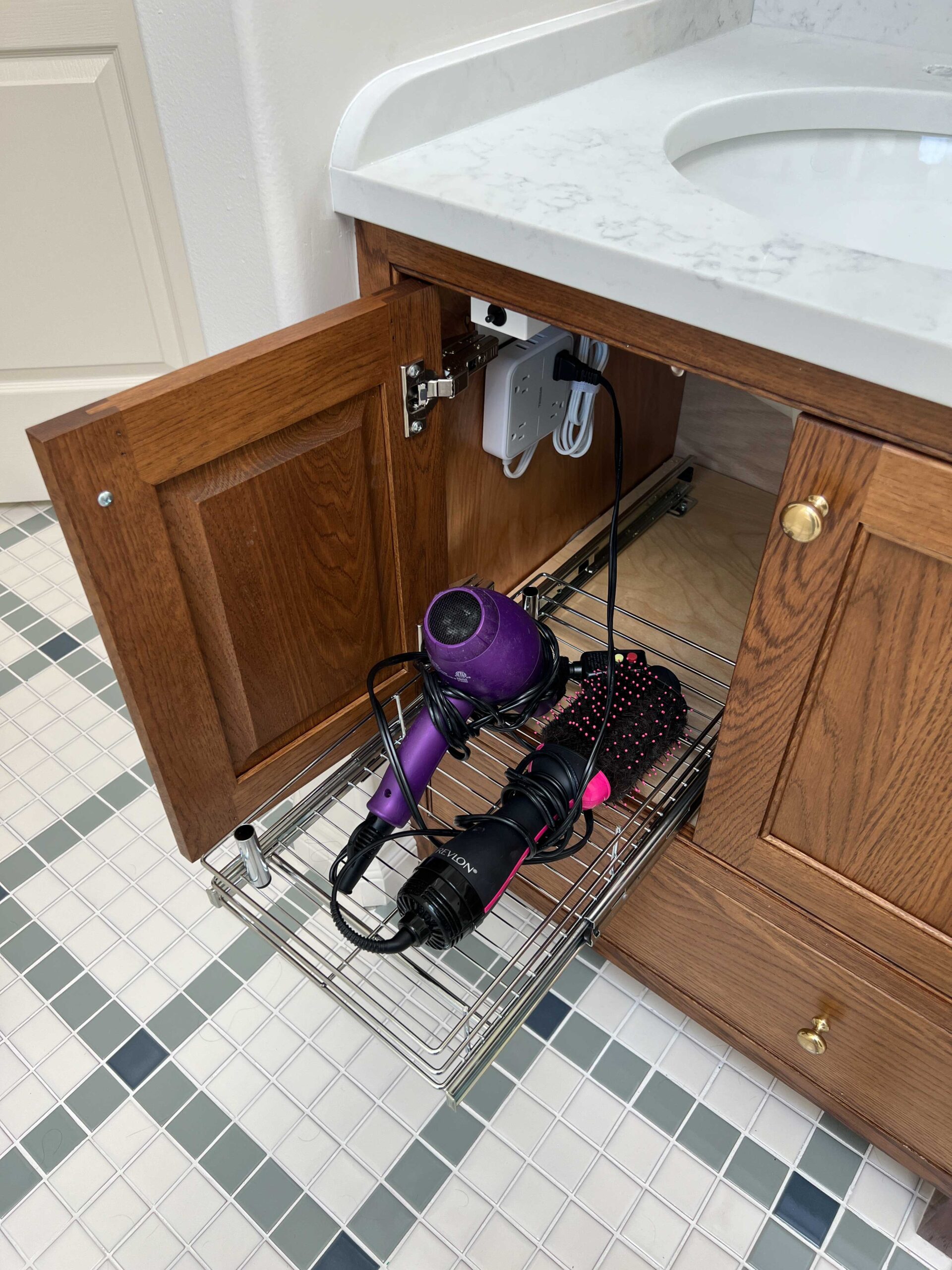 DIY Pull-Out Cabinet Organization for Hair Tools - Erin Zubot Design