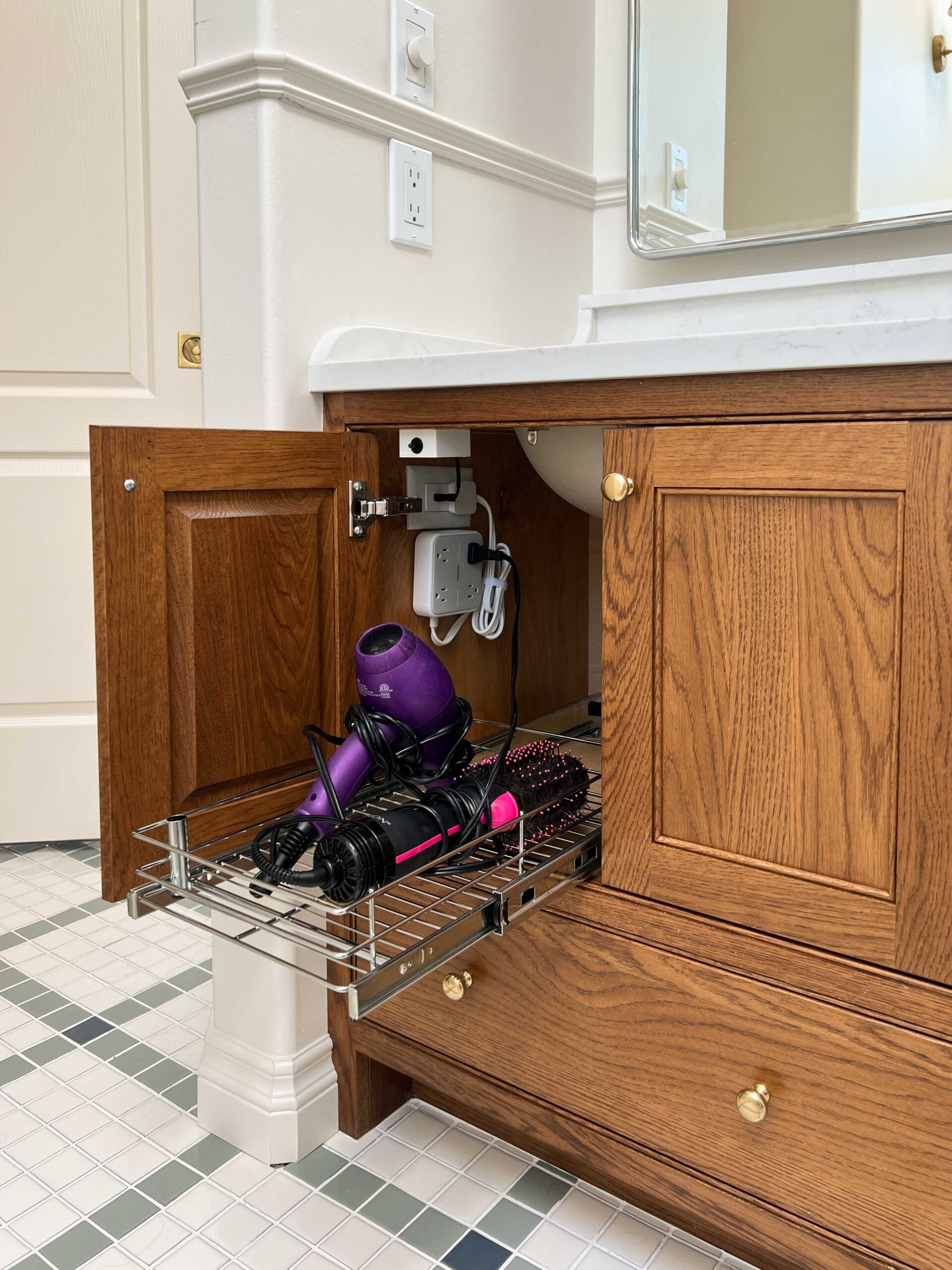 DIY Pull-Out Cabinet Organization for Hair Tools - Erin Zubot Design