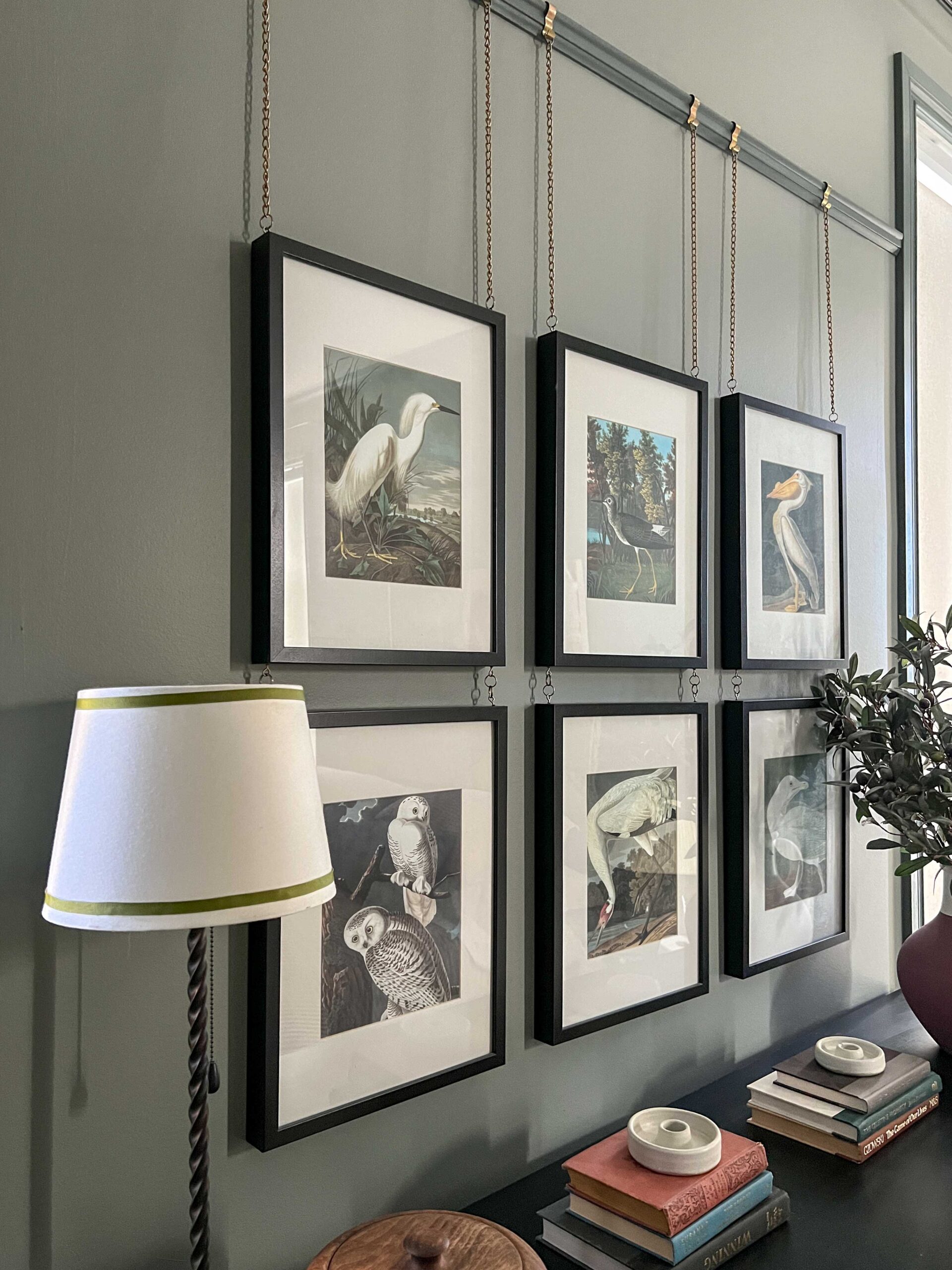 how to hang art on a picture rail using chains