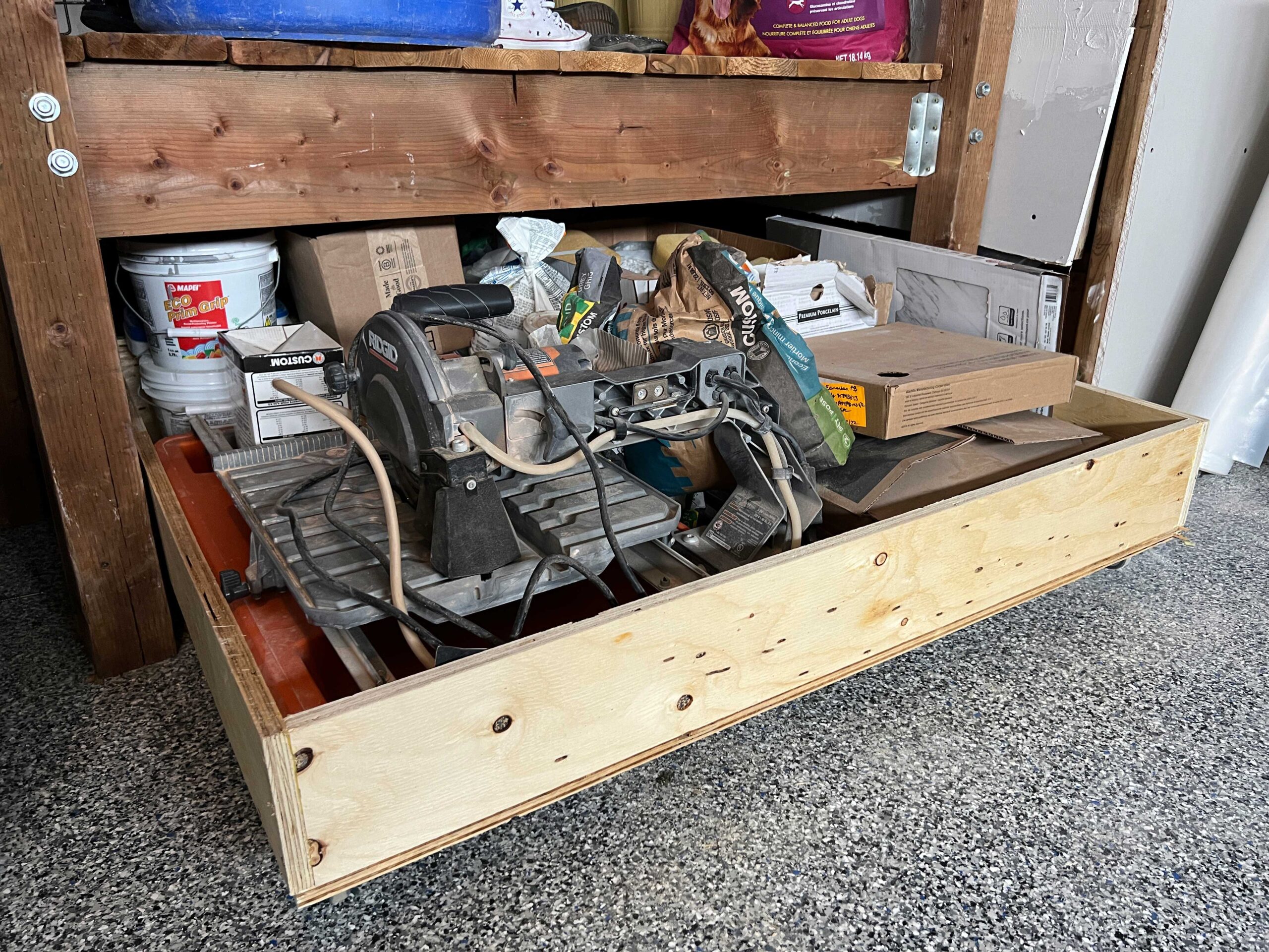 DIY garage storage pull out cart