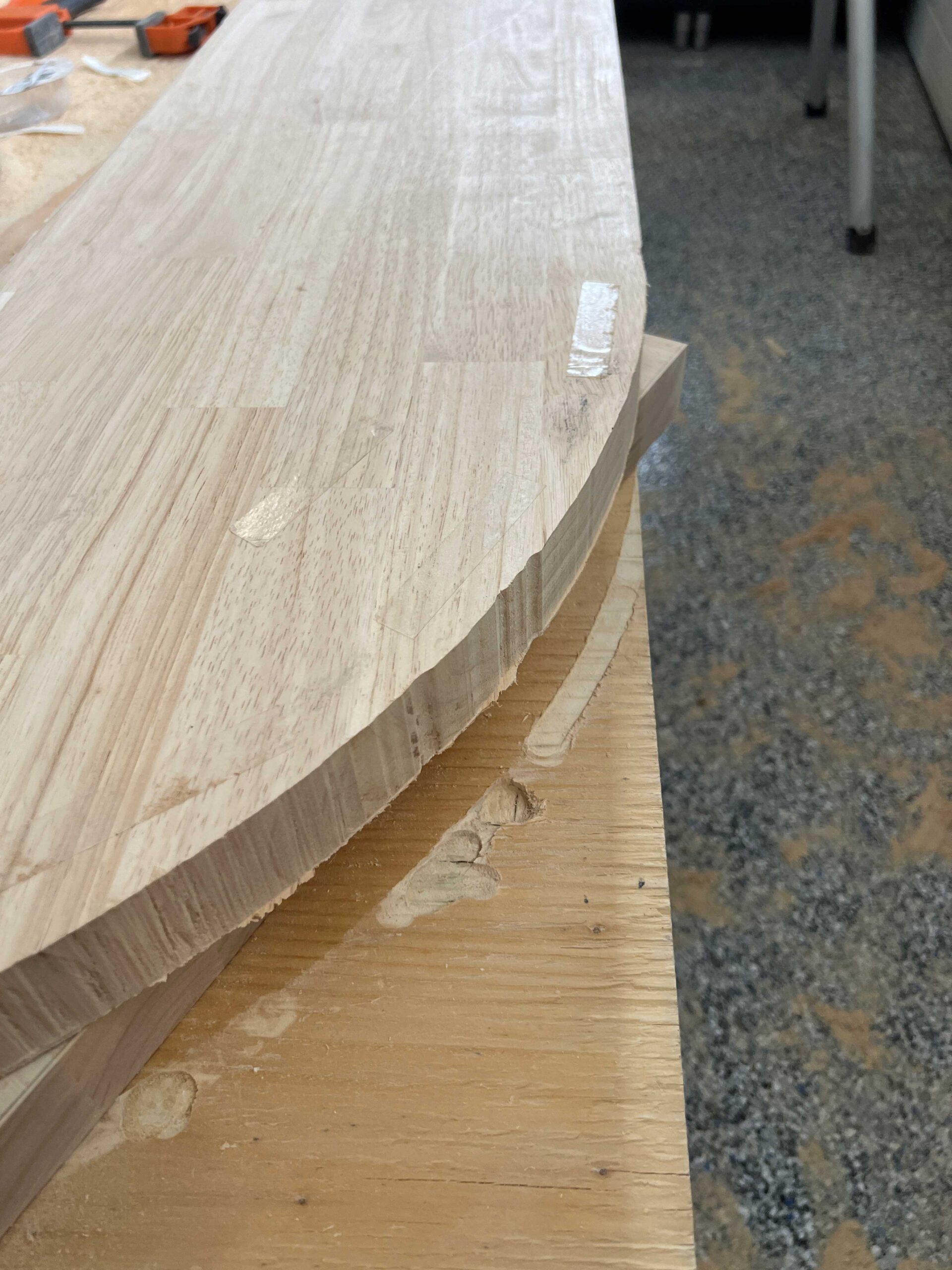 After cutting with the rounter the butcher block looking very rough
