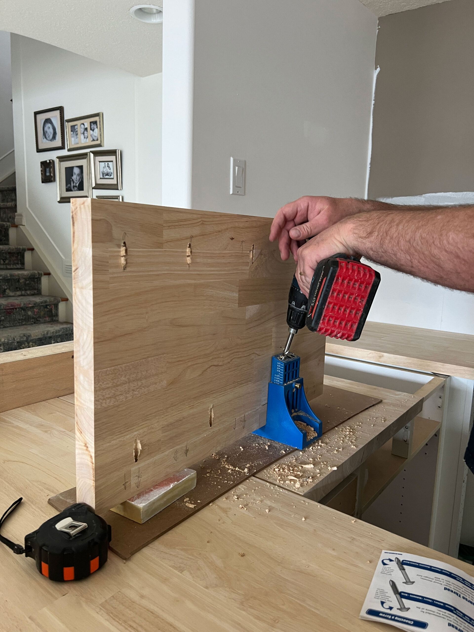 Installing pocket holes in underside of butcher block