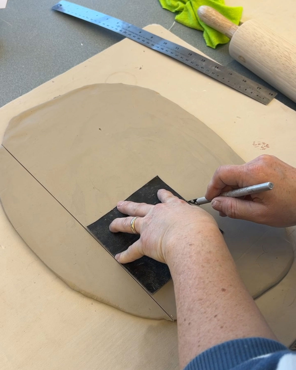 Using tar paper template to mark the tile