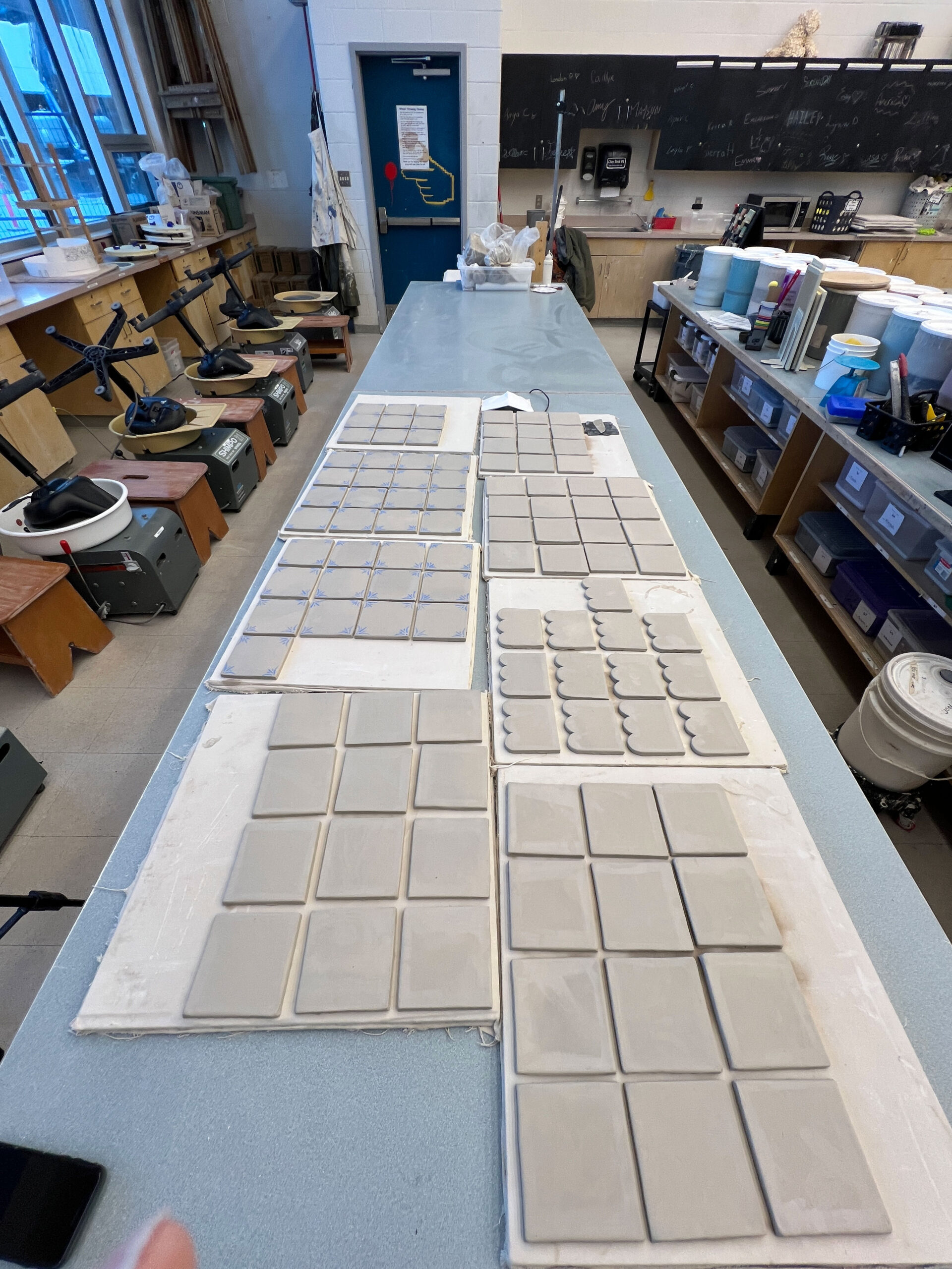 Finished tiles laying out on a table
