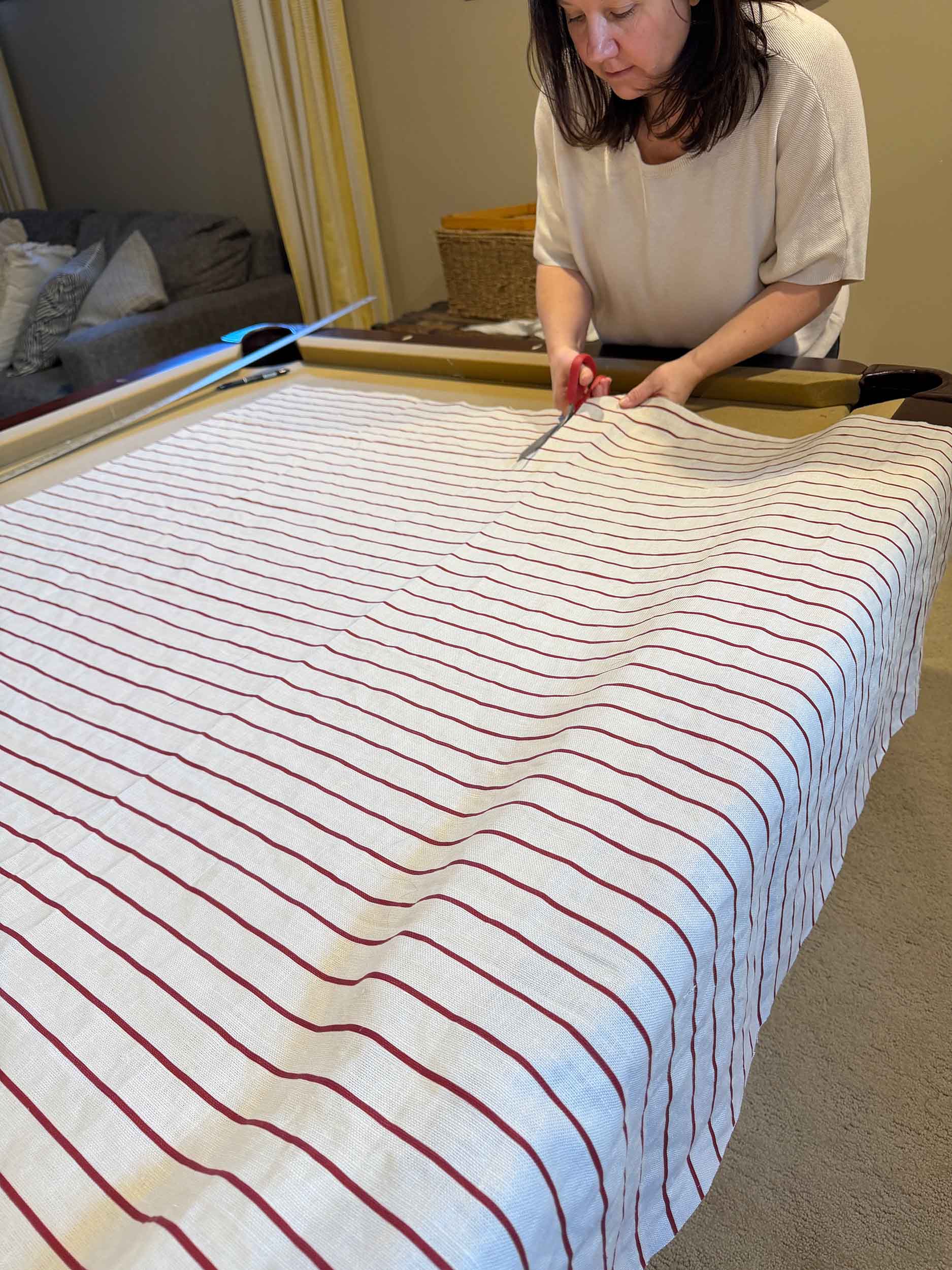 cutting striped fabric