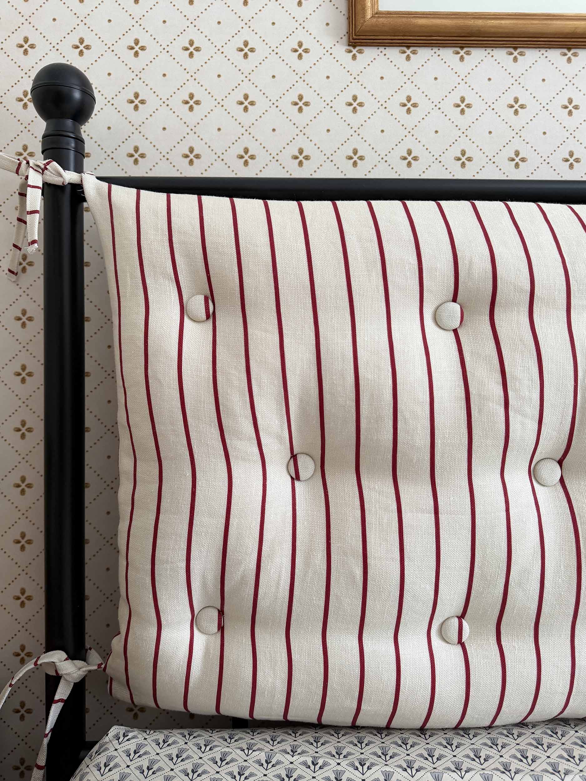 DIY Bed Cushion tied to bed