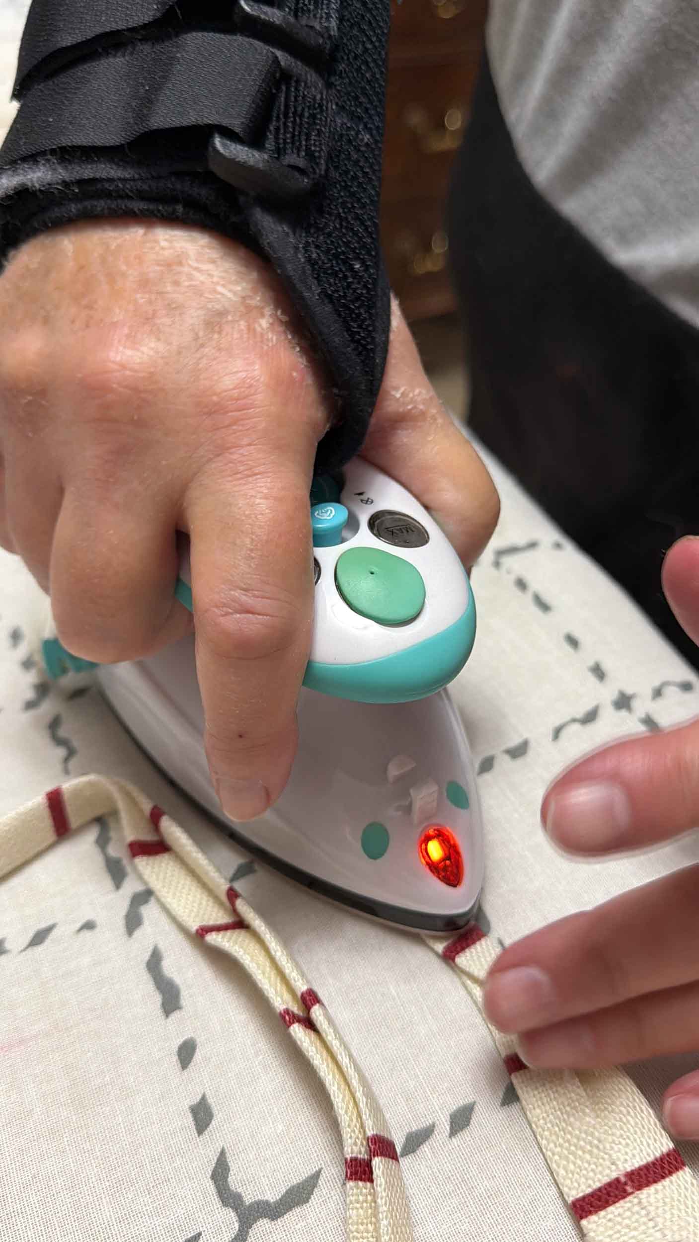ironing the fabric ties