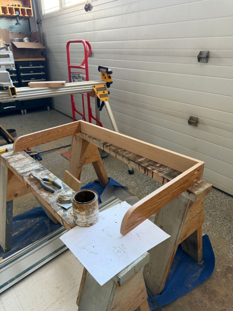 Building the backsplash for the counter.