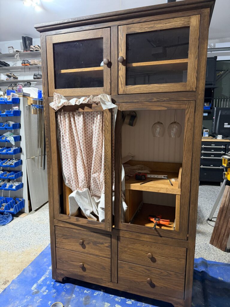 Displaying the darker finish after completing staining.