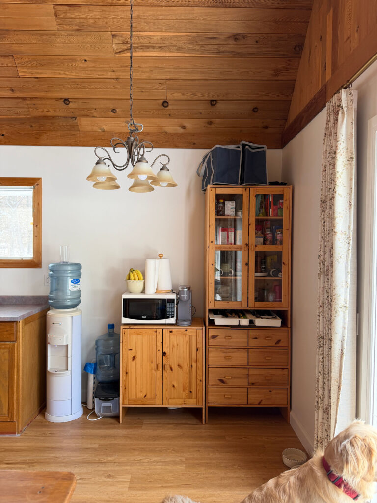 kitchen with some freestanding cheap furniture 