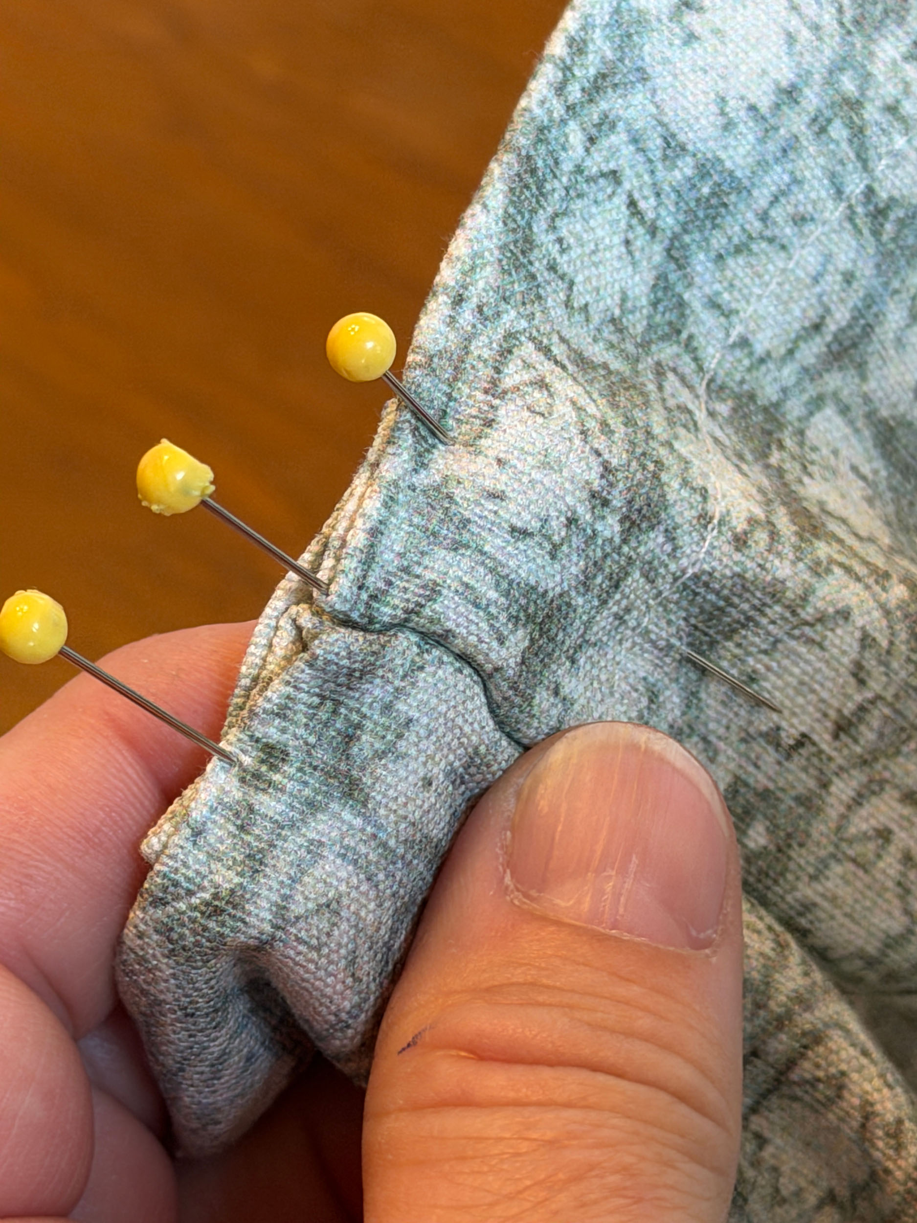 Pleat pinned with three pins