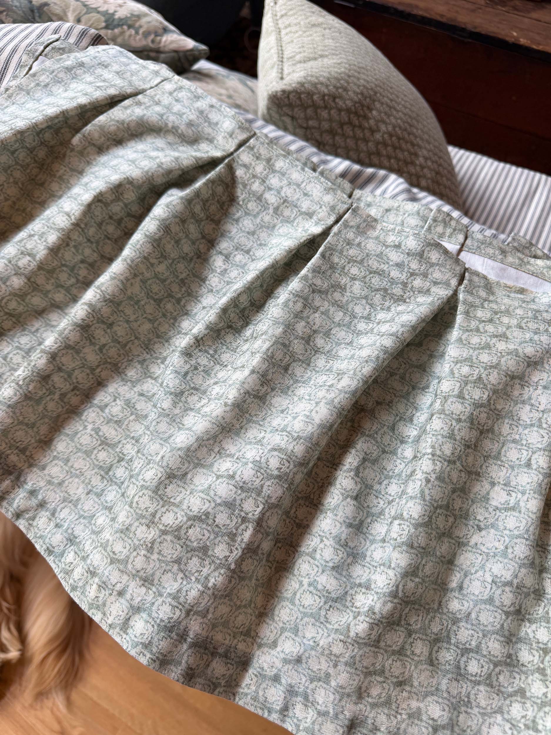 DIY bed skirt with pleats sewn in